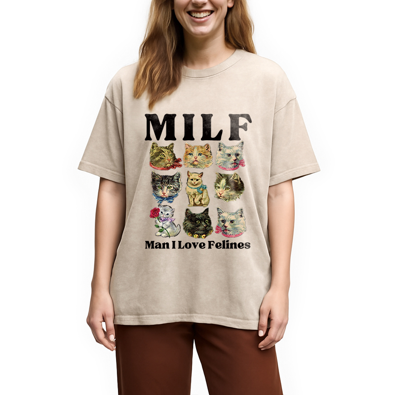 Modecanvas Man I Love Felines DTG Printing Washed T-Shirt
