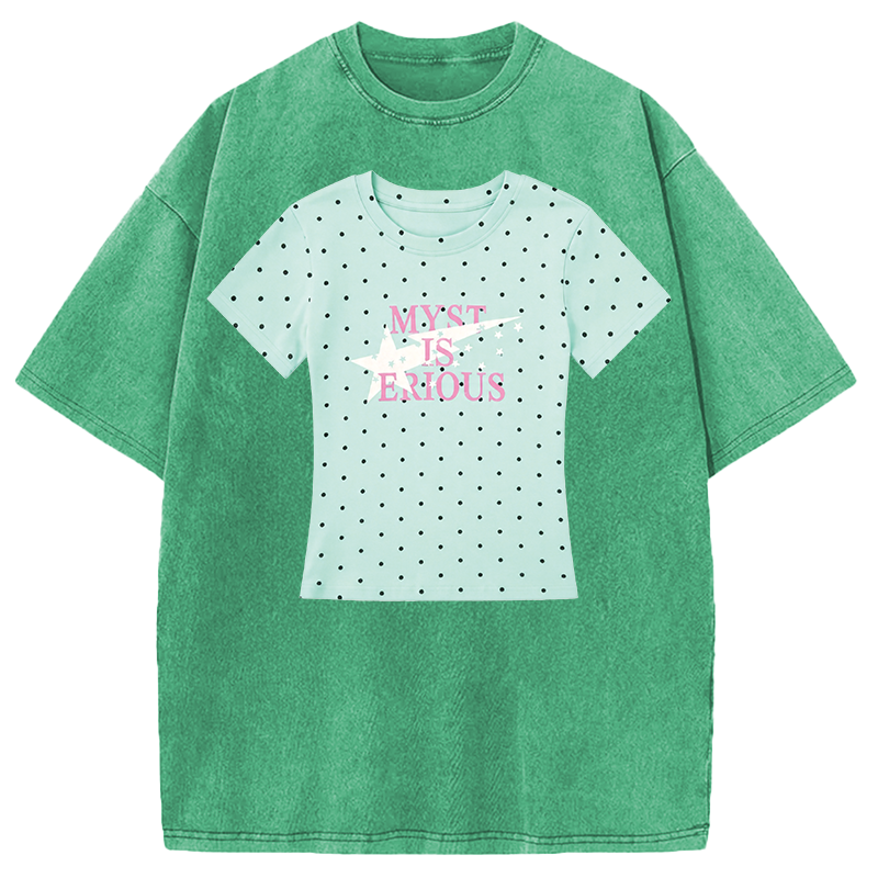 Modecanvas Mint Polka Dot Shirt Of DTG Printing Washed T-Shirt