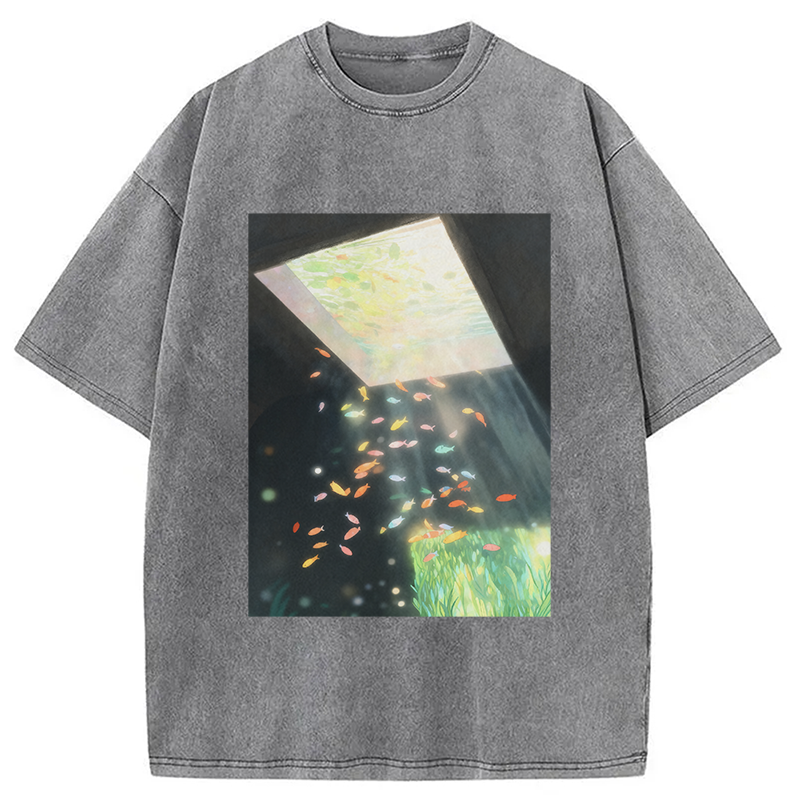 Modecanvas Fish Swimming in the Air Washed T-Shirt