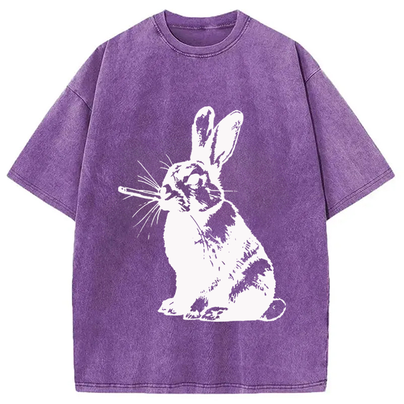 Modecanvas Funny Rabbit Smoking DTG Printing Washed T-Shirt