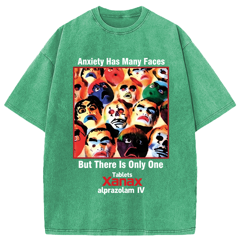 Modecanvas Anxiety Has Many Faces DTG Printing Washed T-Shirt