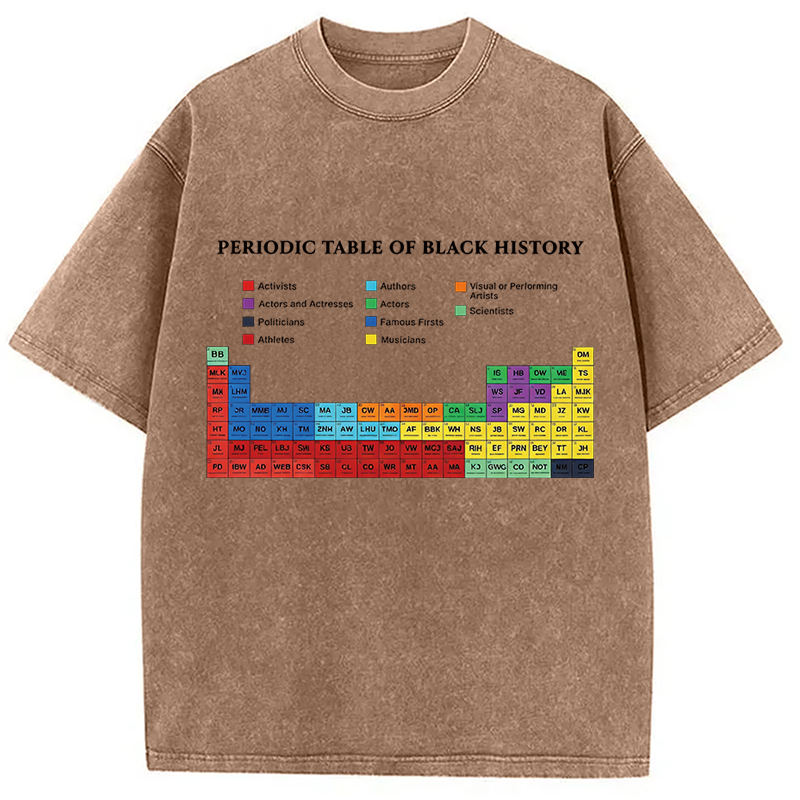 Modecanvas Periodic Table Of Black History DTG Printing Washed T-Shirt