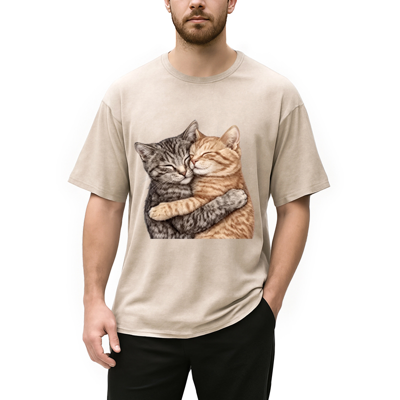 Modecanvas Cute Huggable Cat DTG Printing Washed T-Shirt