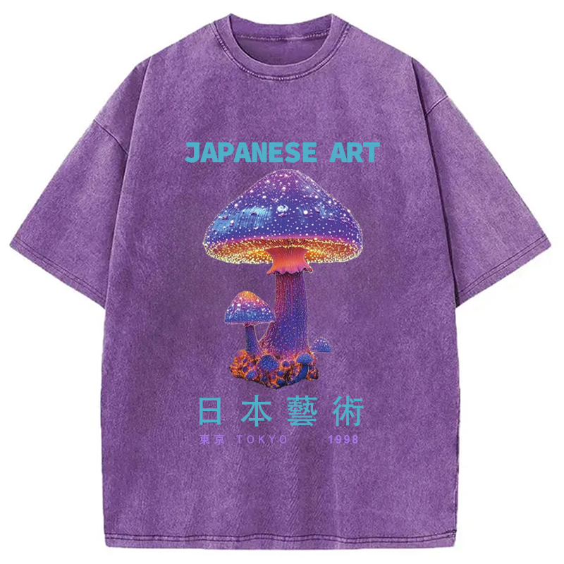 Modecanvas Magic Mushrooms Japanese Art Washed T-Shirt