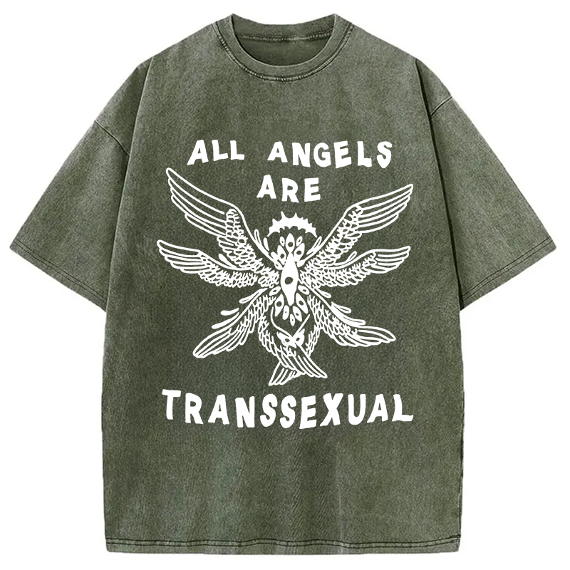Modecanvas All Angels Are Transsexual DTG Printing Washed T-Shirt