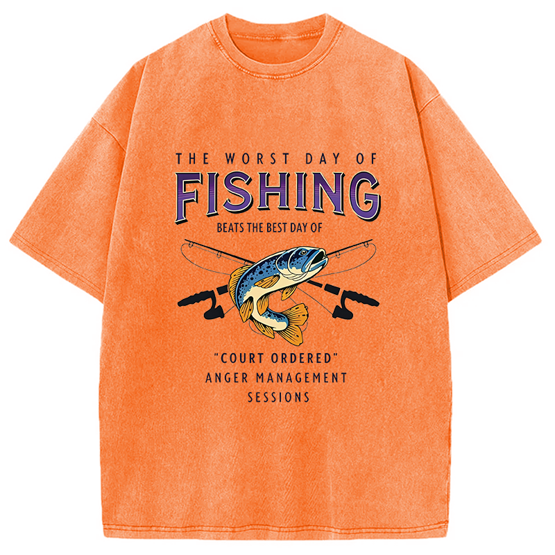 Modecanvas The Worst Day Of Fishing Beats DTG Printing Washed T-Shirt