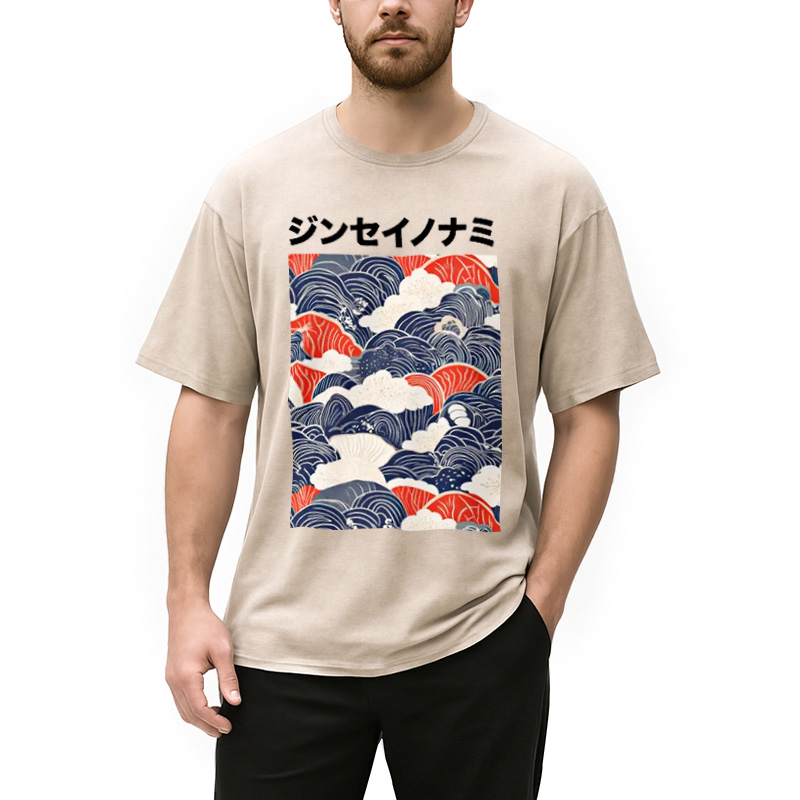 Modecanvas Japanese Wave Cloud Washed T-Shirt