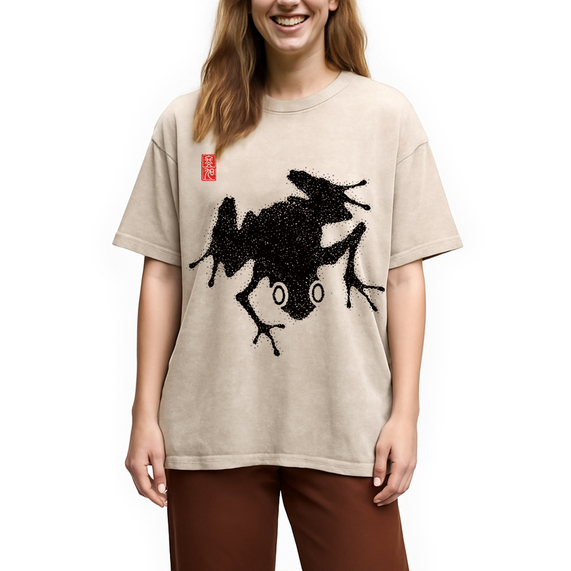 Modecanvas A Stippled Frog DTG Printing Washed T-Shirt-modecanvas