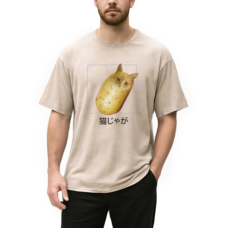 Modecanvas Silly Potato Cat Funny Meme Washed T-Shirt