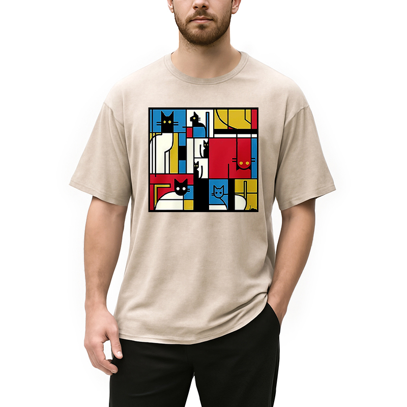 Modecanvas Abstract Cat Washed T-Shirt