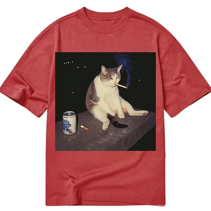 Modecanvas Cigarette Kitten Funny Smoking Cat Meme DTG Printing Classic T-Shirt-modecanvas