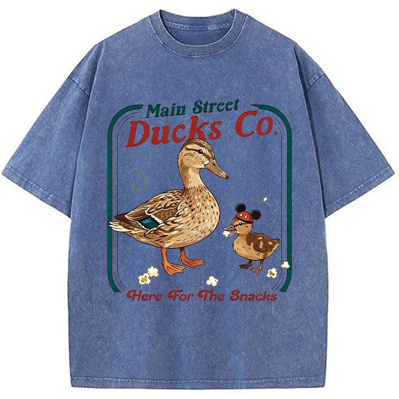 Modecanvas Funny Main Street Ducks Co Here For The Snacks DTG Printing Washed T-Shirt