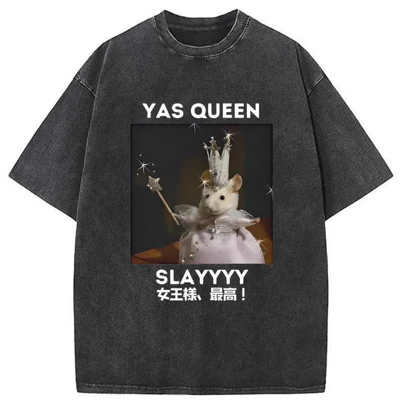 Modecanvas Yasss Queen Slay Meme Washed T-Shirt