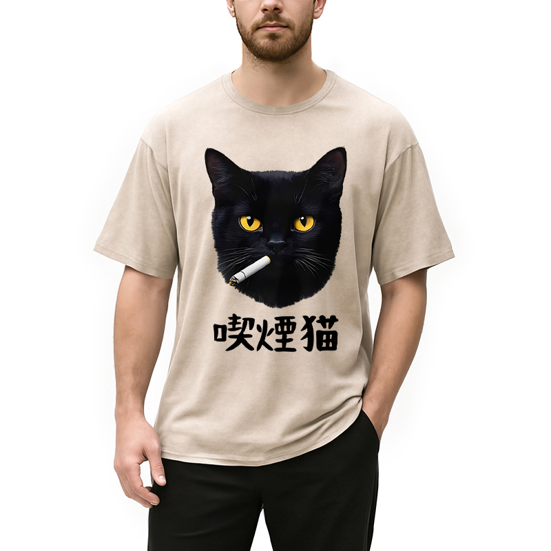 Modecanvas Smoking Cat Vintage Washed T-Shirt