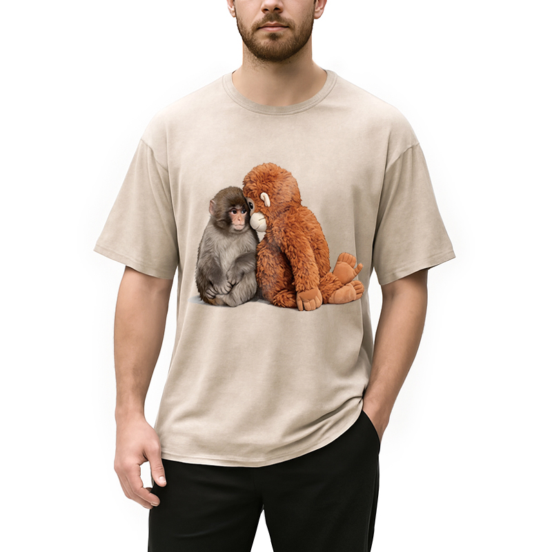 Modecanvas Plush Monkey DTG Printing Washed T-Shirt