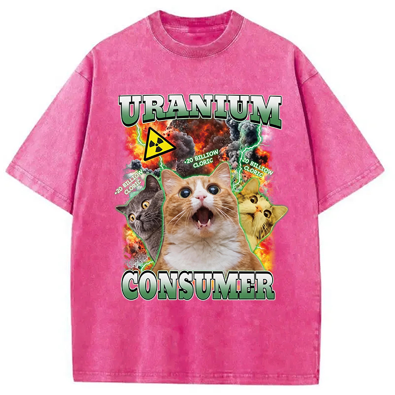 Modecanvas Uranium Consumer Funny Cat Dank Memes DTG Printing Washed T-Shirt
