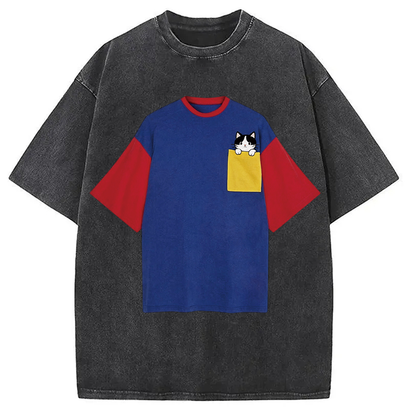 Modecanvas Color-blocked Shirt Of DTG Printing Washed T-Shirt