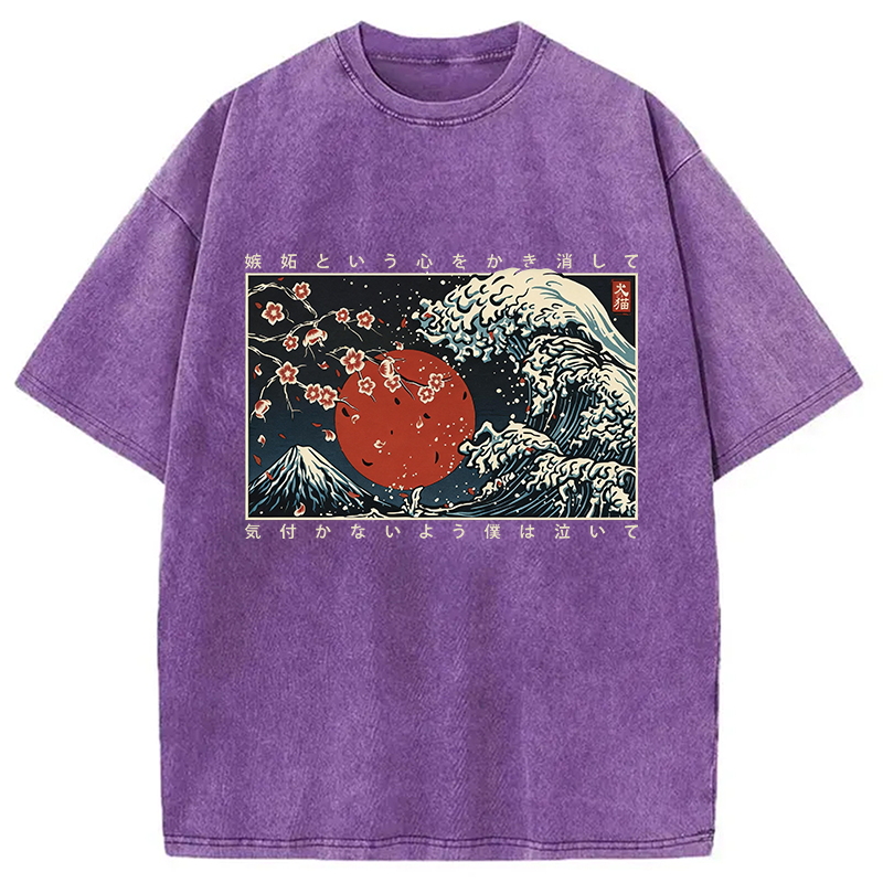 Modecanvas Great Wave Off DTG Printing Washed T-Shirt-modecanvas