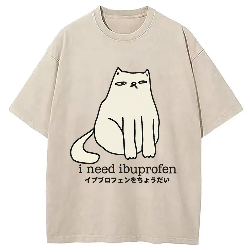 Modecanvas Funny Sad Cat Washed T-Shirt