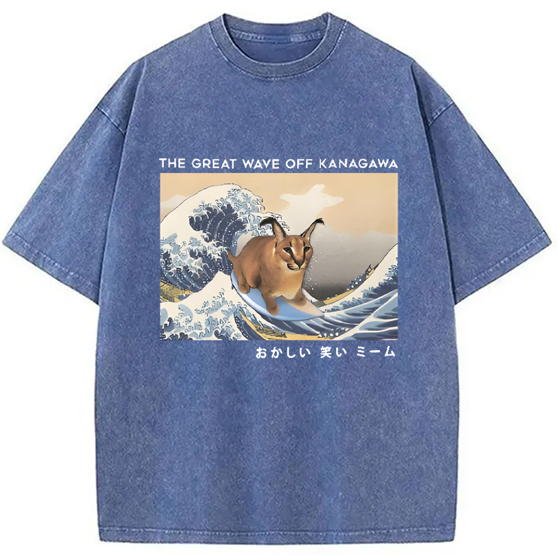 Modecanvas Big Floppa and The Great Wave off Washed T-Shirt