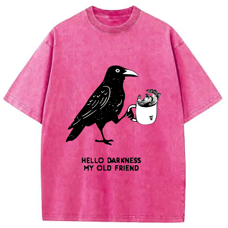 Modecanvas Crow Drinking Black Coffee Funny Washed T-Shirt