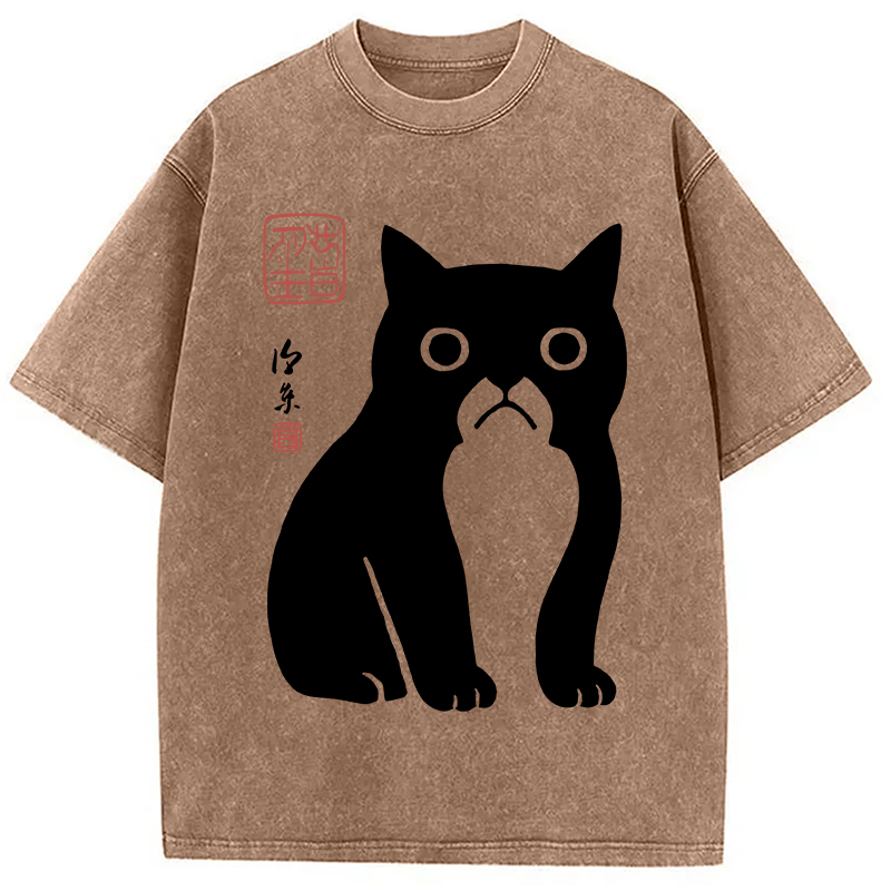 Modecanvas Funny Zen Cat Meme Washed T-Shirt