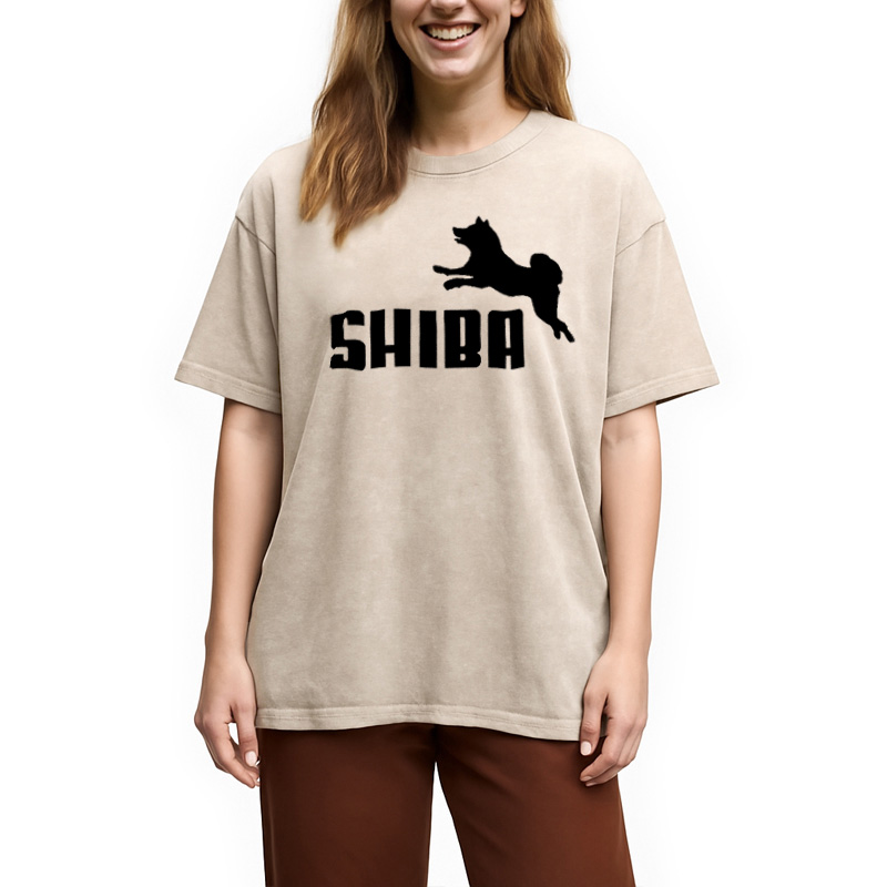 Modecanvas Shiba Dog Japanese Parody Washed T-Shirt