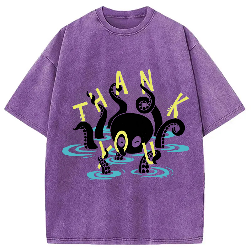 Modecanvas Octopus In Water Thank You DTG Printing Washed T-Shirt