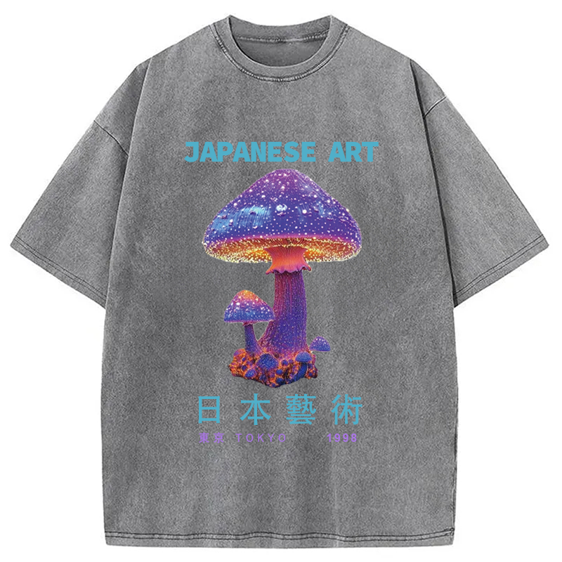 Modecanvas Magic Mushrooms Japanese Art Washed T-Shirt