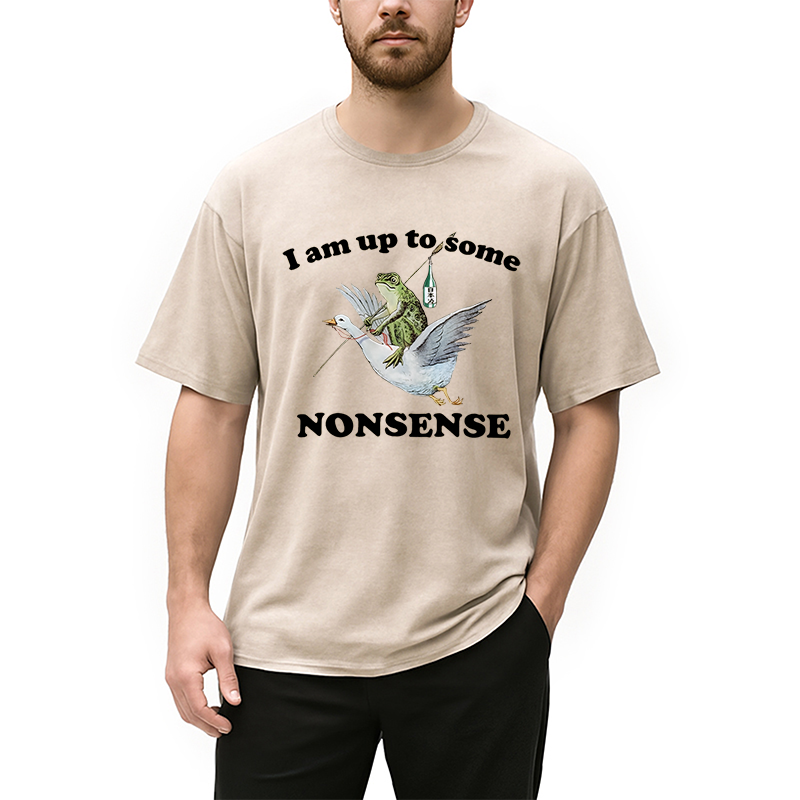 Modecanvas Frog Riding A Goose Washed T-Shirt