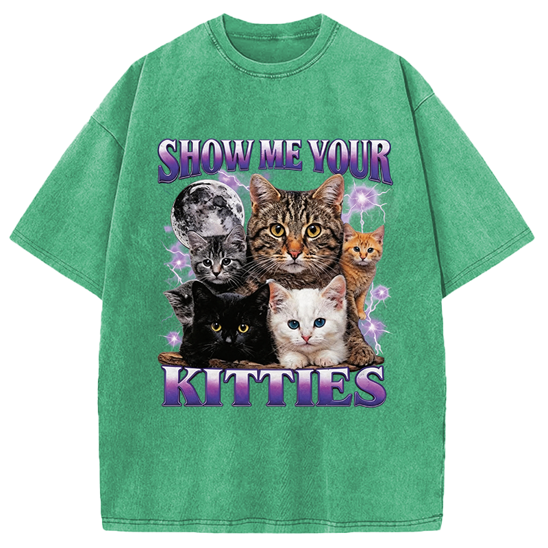 Modecanvas Show Me Your Kitties DTG Printing Washed T-Shirt