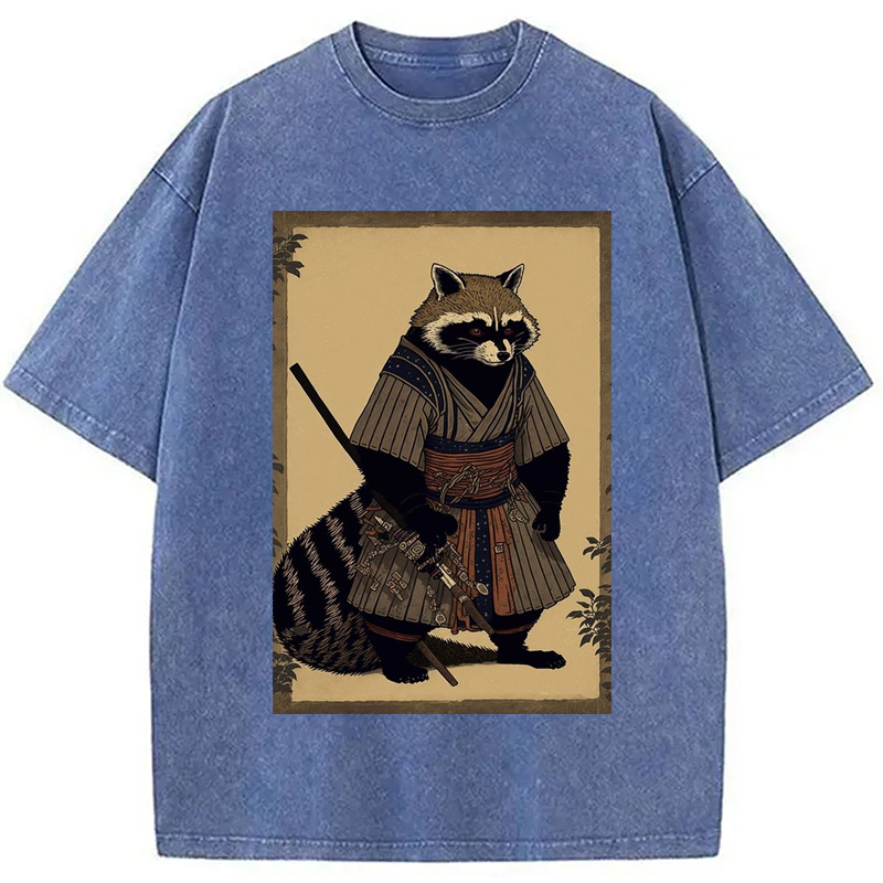 Modecanvas japanese Raccoon Samurai Washed T-Shirt