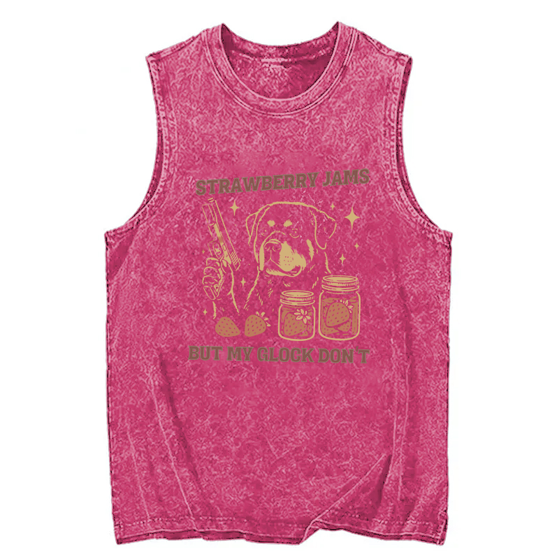 Modecanvas Strawberry Jams Dog DTG Printing Washed Tank-modecanvas
