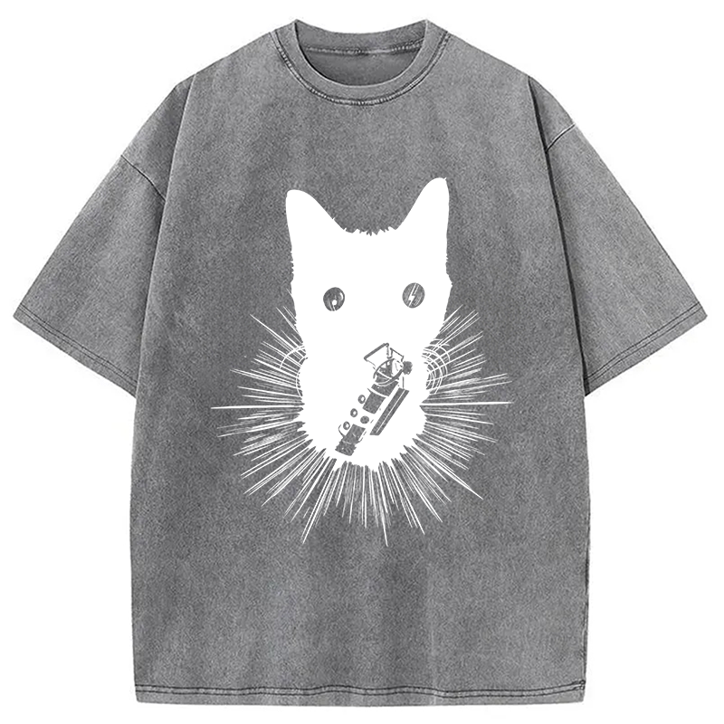 Modecanvas Think Fast Gaming Cat DTG Printing Washed T-Shirt-modecanvas