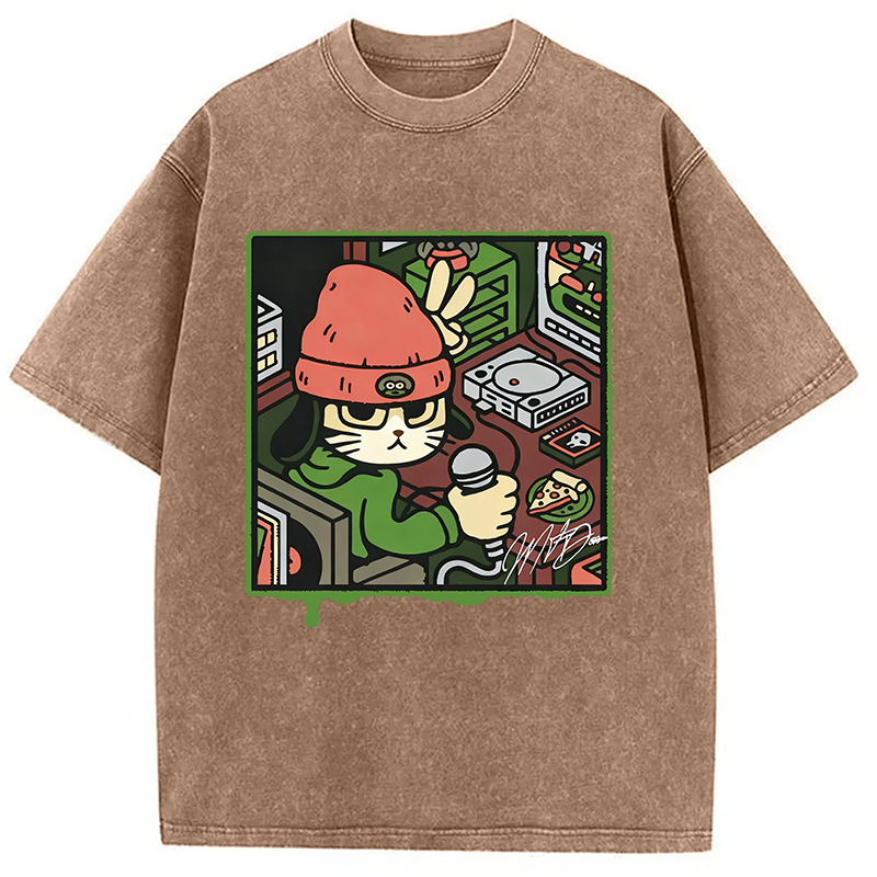 Modecanvas Rapper Cat Washed T-Shirt