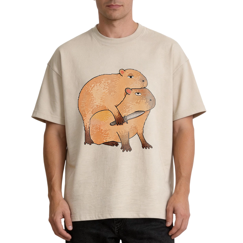 Modecanvas Capybara With Knife Funny DTG Printing Washed T-Shirt