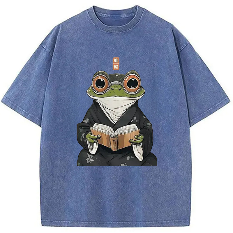 Modecanvas Frog Reading Washed T-Shirt
