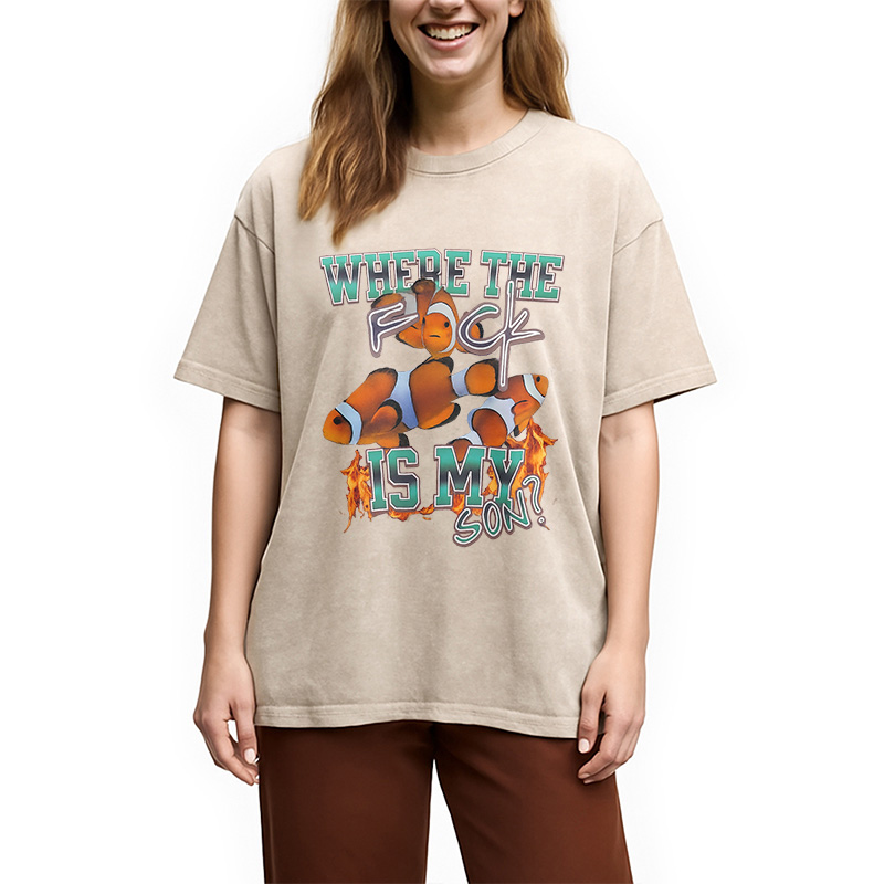 Modecanvas Where The F*ck Is My Son Washed T-Shirt