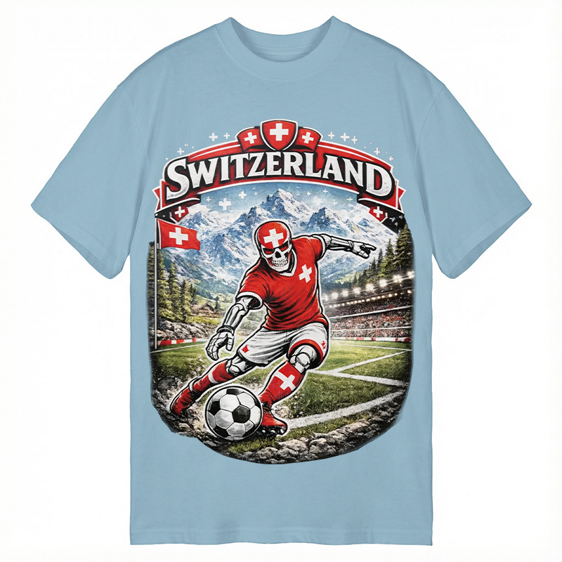 Modecanvas Switzerland Soccer Skull DTG Printing Classic T-Shirt-modecanvas