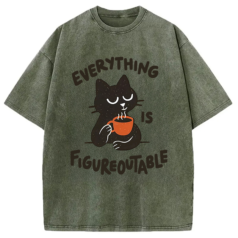 Modecanvas Cat Tasting Coffee Washed T-Shirt