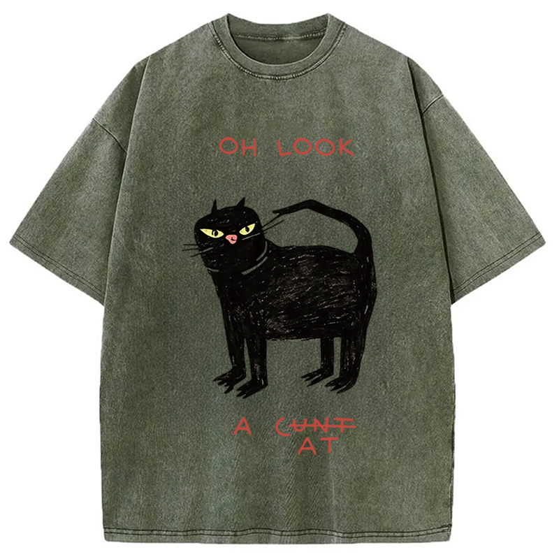 Modecanvas Oh Look Cat DTG Printing Washed T-Shirt