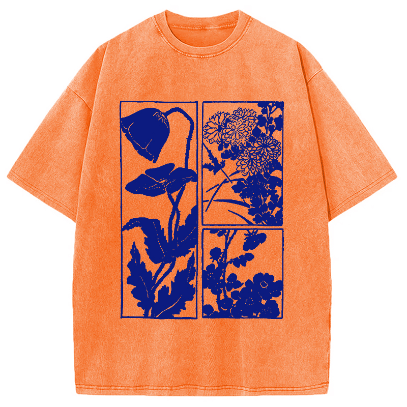 Modecanvas Woodcut Flowers Washed T-Shirt-modecanvas