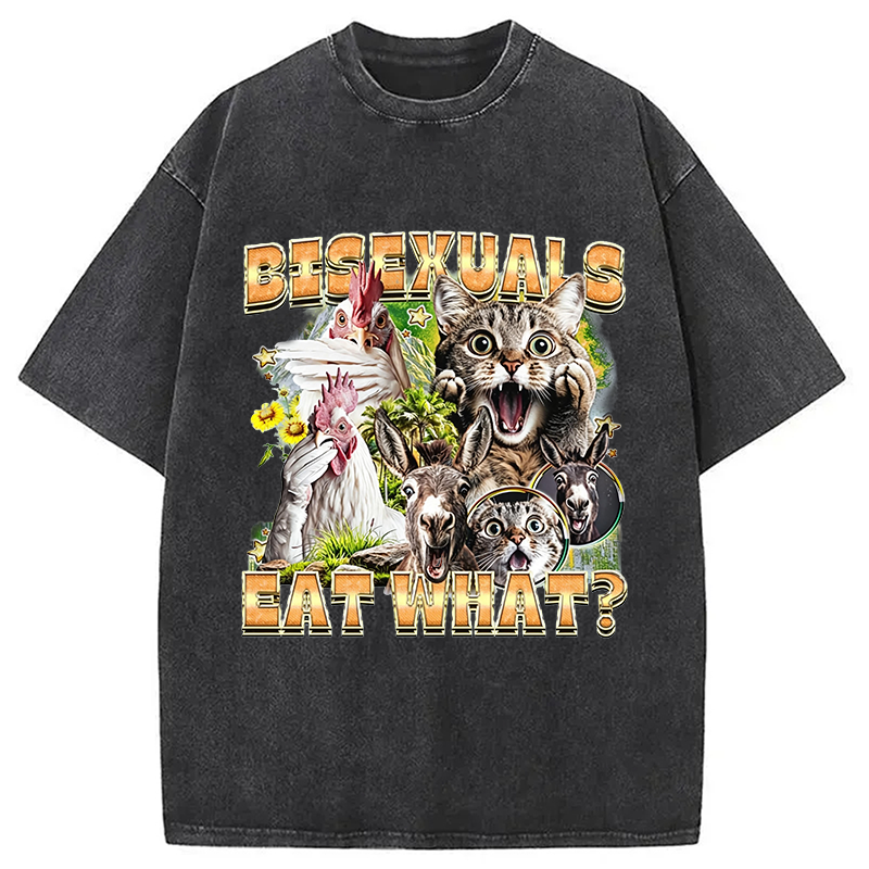 Modecanvas Bisexuals Eat What? DTG Printing Washed T-Shirt