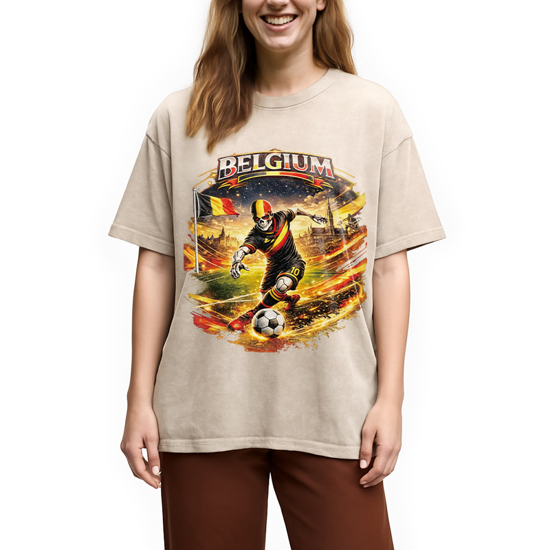 Modecanvas Belgium Soccer Skull DTG Printing Washed T-Shirt