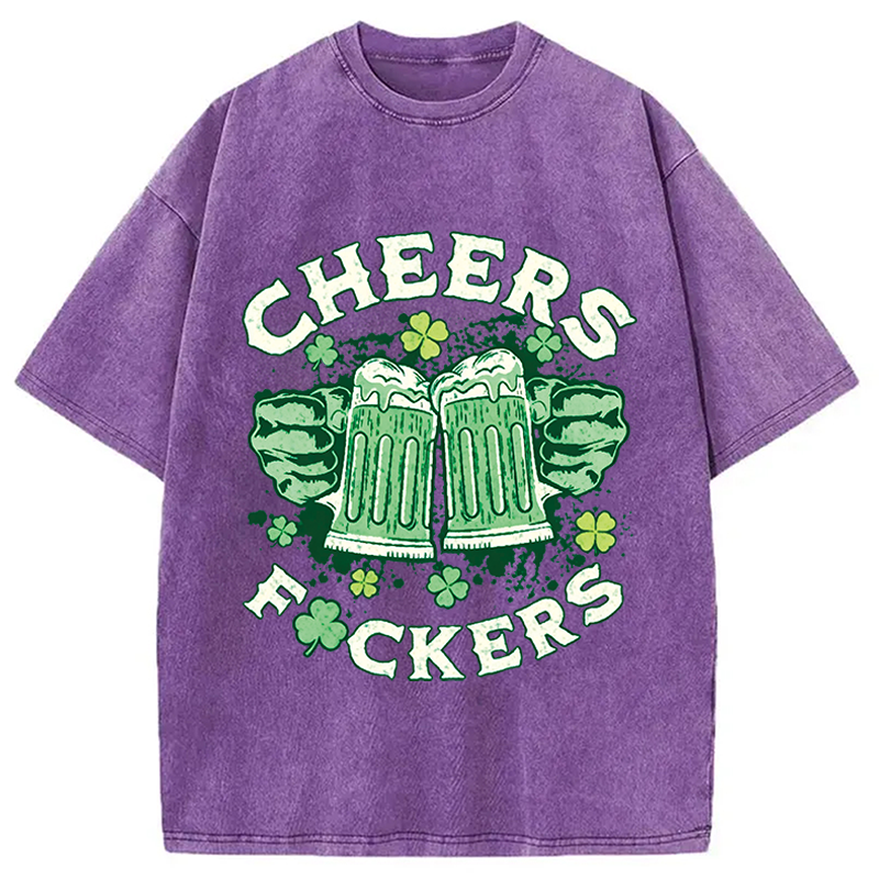 Modecanvas Cheers Fuckers St Patricks Day DTG Printing Washed T-Shirt