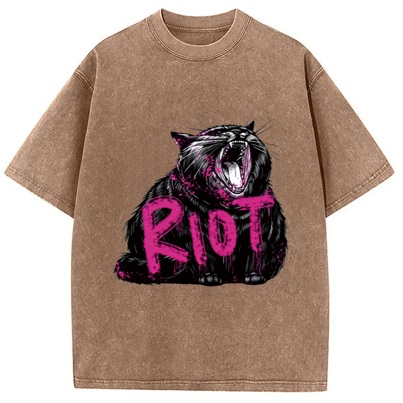 Modecanvas Riot Cat DTG Printing Washed T-Shirt
