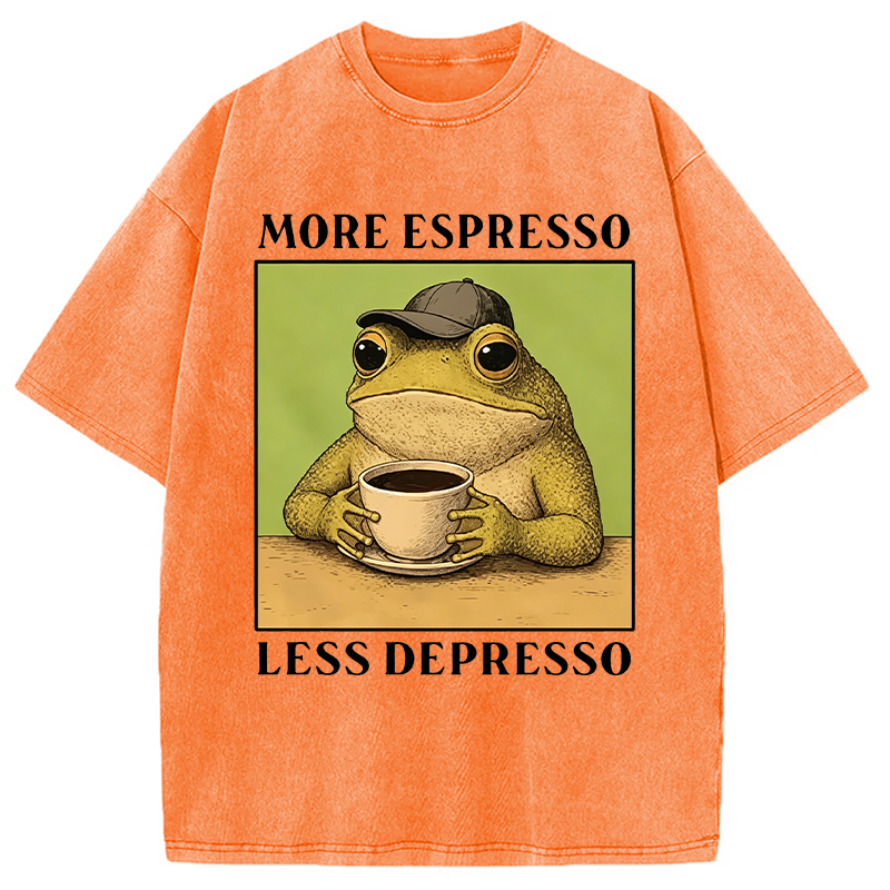 Modecanvas Frog Drinking Coffee Funny DTG Printing Washed T-Shirt