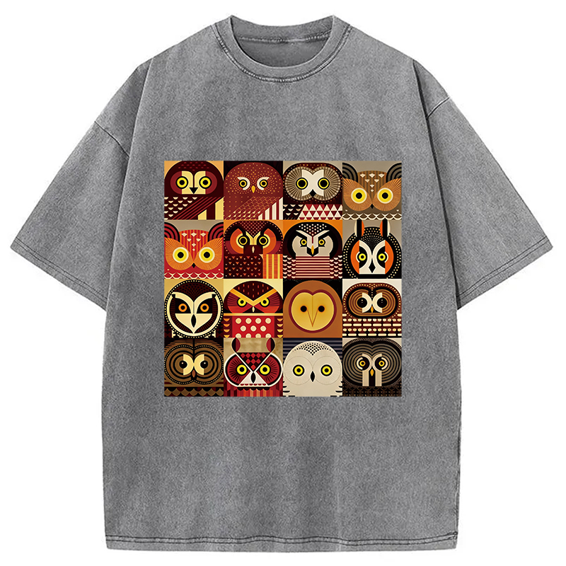 Modecanvas All Kinds Of Owls DTG Printing Washed T-Shirt