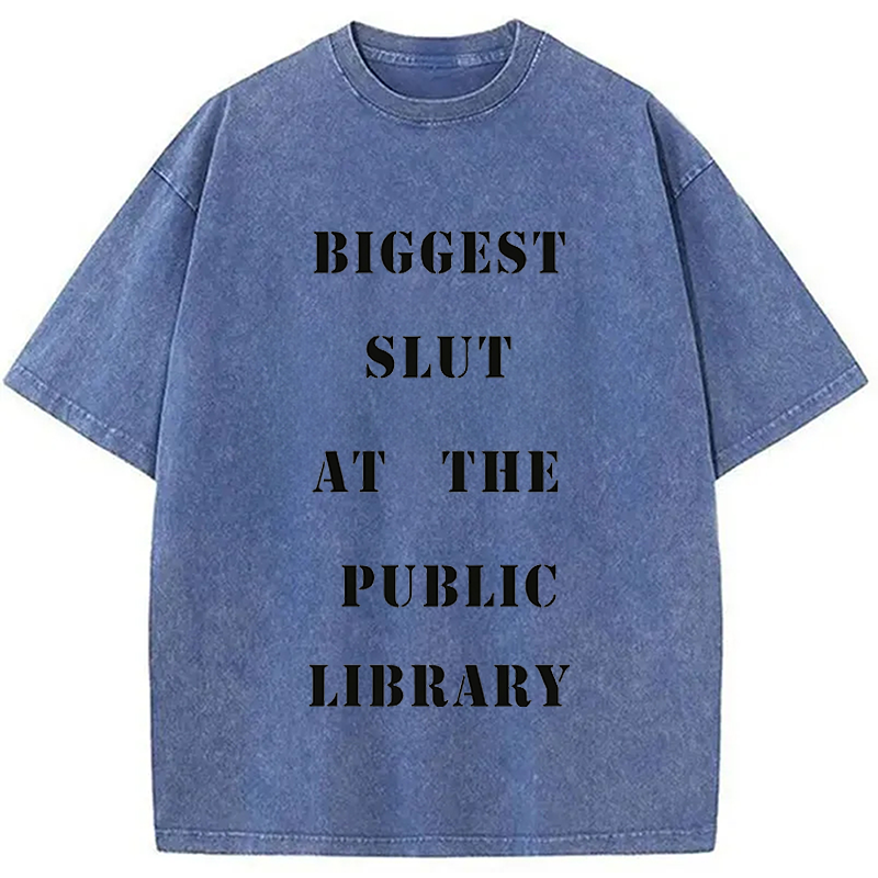 Modecanvas Biggest Slut at the Public Library Funny Meme DTG Printing Washed T-Shirt