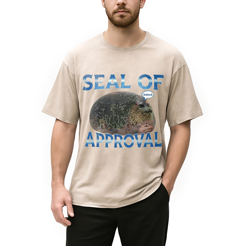 Modecanvas Seal Of Approval Meme DTG Printing Washed T-Shirt
